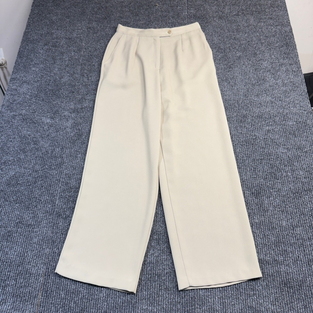 Paul Harris Design Vintage Wide Leg Pleated Trousers Cream Made in USA Size 10